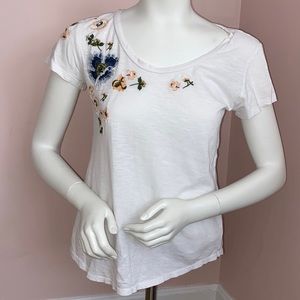 Loft White Short Sleeve Floral Tee Shirt Size Xs